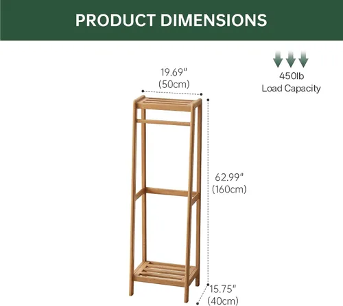 Miniatura 3 de Perchero de madera maciza, perchero con estantes para dormitorio, sala de estar, entrada, 16 x 20 x 63 pulgadas, madera de roble, natural