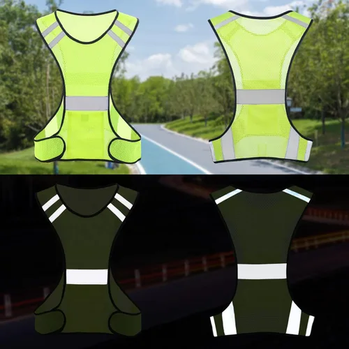 Miniatura 2 de TCCFCCT Chaleco reflectante para correr, equipo de correr de alta visibilidad con bolsillo grande Paquete de 2 malla amarilla