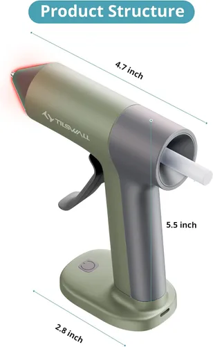Miniatura 5 de Tilswall Pistola de pegamento de 4 V, pistola de pegamento caliente inalámbrica con precalentamiento rápido de 30 segundos, 2000 mAh recargable tipo