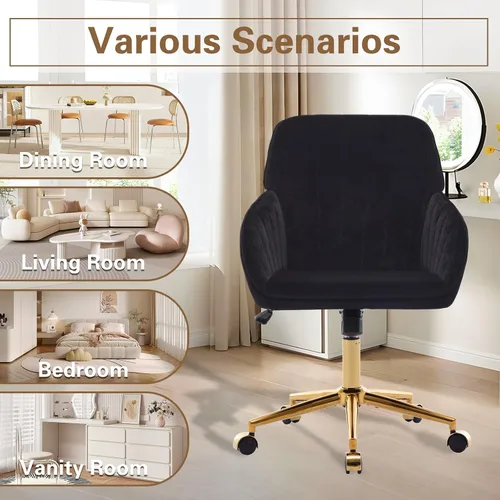 Miniatura 4 de Silla moderna de oficina en casa, cómoda silla de escritorio de terciopelo, silla de tocador de maquillaje con ruedas, silla giratoria ajustable