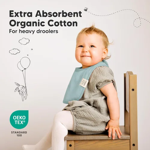 Miniatura 5 de Paquete de 8 baberos orgánicos para niños y niñas, baberos de algodón suave para babear y dentición para bebés niñas y niños, extra absorbentes