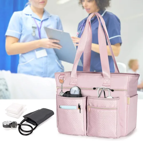 Miniatura 9 de Fasrom Bolsa de mano para enfermeras de trabajo con funda para laptop, bolsa clínica de salud en el hogar para estudiantes de enfermería y asistente
