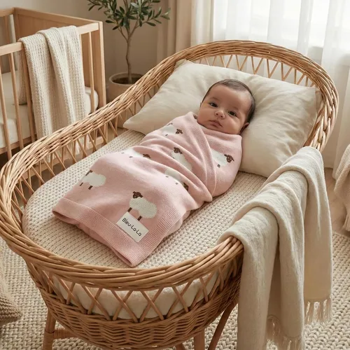 Miniatura 4 de Manta de punto de lujo para bebé Bleu La La - 100% algodón suave, acogedora y ligera; manta envolvente para regalo de baby shower, ideal para recién