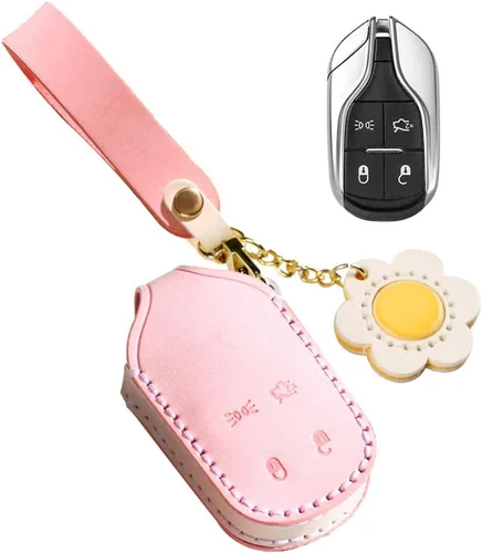 Miniatura 10 de ontto Bolsa de llavero para llavero Maserati de cuero encerado, funda completa para llaves de Ghibli Levante Quattroporte, verde, 4 botones