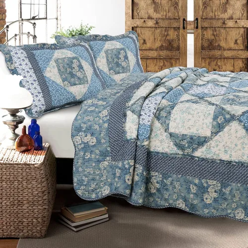 Miniatura 11 de Cozy Line Home Fashions - Juego de ropa de cama reversible de 100% algodón con diseño de patchwork real, estilo cottage francés, floral, colcha
