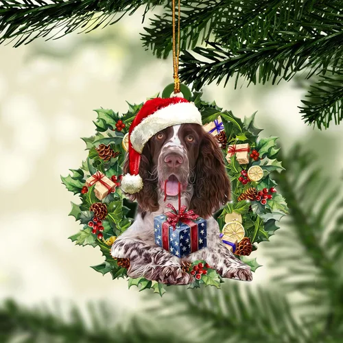 Miniatura 6 de Talataca English Springer Spaniel - Adorno de Navidad plano 2D de madera, Springer Inglés Dormir Ángel Dormir Decoración de árbol de pino, colgante