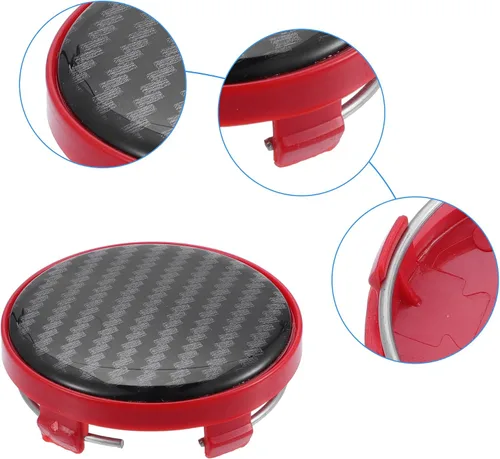 Miniatura 3 de ACROPIX Tapones centrales para llanta de automóvil de 2.362 in con 5 clips con adhesivo negro de fibra de carbono rojo – Paquete de 4, diámetro