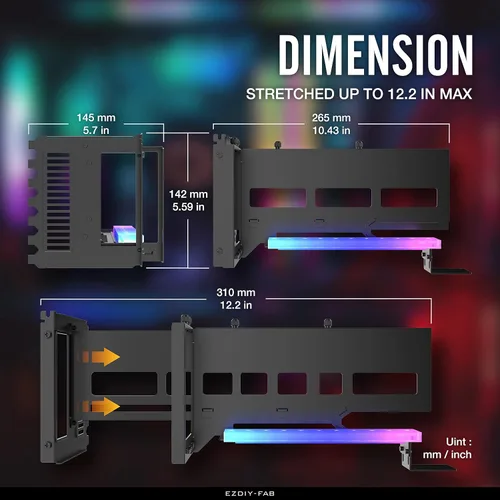 Miniatura 3 de EZDIY-FAB Soporte de montaje vertical PCIe 4.0 GPU Soporte de tarjeta gráfica con módulo LED ARGB de 5 V y 3 pines, kit de soporte para tarjeta