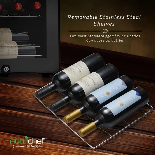 Miniatura 3 de Nutrichef Refrigerador de vino de 24 botellas Enfriador de vino de una sola zona Control de temperatura ajustable de 41 °F a 64 °F