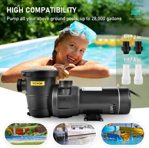 Miniatura 4 de VEVOR Bomba de piscina, 1.5 HP 115 V, 1100 W Bombas de velocidad única para piscina sobre el suelo con cesta de colador, 5280 GPH Max. Caudal