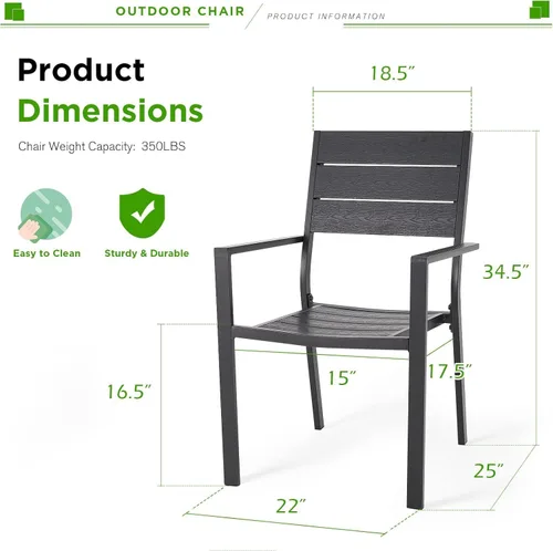 Miniatura 3 de AECOJOY 2 sillas de comedor al aire libre, silla apilable con marco de aluminio con reposabrazos para jardín, patio trasero, cubierta, juego de 2