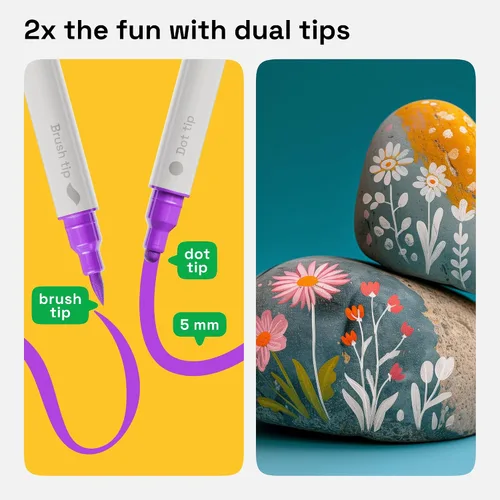 Miniatura 2 de ARTISTRO 12 marcadores de pintura acrílica de roca - Kit de pintura de roca para artes y manualidades - Bolígrafos de pintura acrílica de doble punta