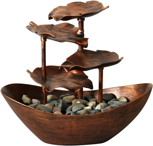 Fuente creativa de mesa de agua que fluye con hoja de loto con luz nocturna LED, fuente de escritorio USB con bomba automática, decoración de Color