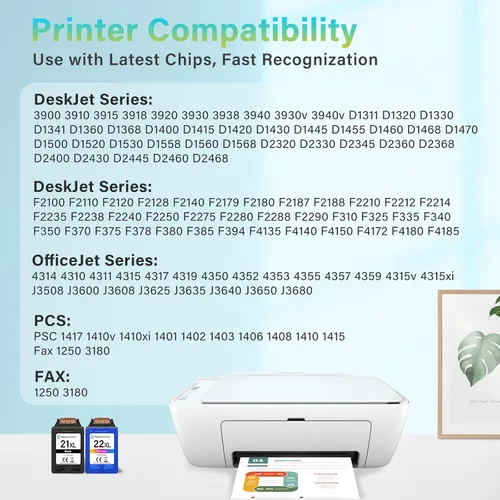 Miniatura 2 de Tinta de impresora 21XL 22 XL de repuesto de alto rendimiento para cartuchos de tinta HP 21 22 Paquete de 2 cartuchos de tinta 21 22 XL