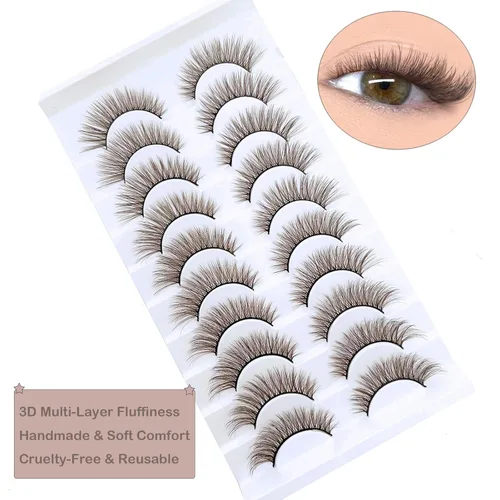 Miniatura 6 de Pestañas marrones, pestañas postizas de ojo de gato, pestañas postizas de visón esponjosas, dramáticas, de color marrón oscuro, pestañas postizas