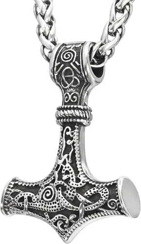 BAVIPOWER Mjolnir Thors Hammer Collar Collar vikingo de acero inoxidable auténtica joyería nórdica para hombres y mujeres Metal