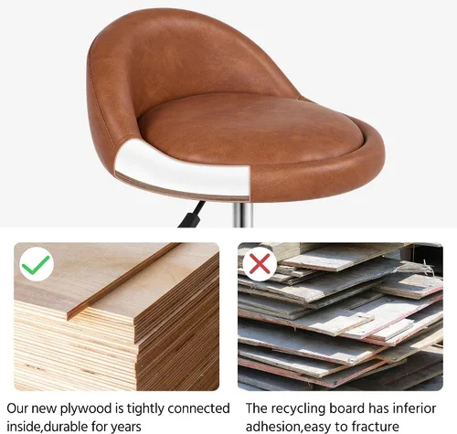 Miniatura 7 de Yaheetech Taburete Rodante Ajustable Taburetes Giratorios Silla con Ruedas y Soporte para la Espalda Redondo Tatuaje Cuero PU Taburetes de Salón
