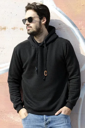 Miniatura 3 de COOFANDY - Sudadera hipster de manga larga para hombre, con capucha, de tela jacquard, sin botones y a cuadros, para el gimnasio