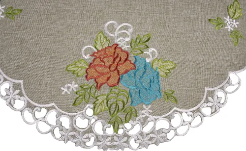 Miniatura 5 de Linens, Art and Things Bordado colorido rosa suroeste sobre mantel redondo verde, mantel (23 pulgadas redondo)