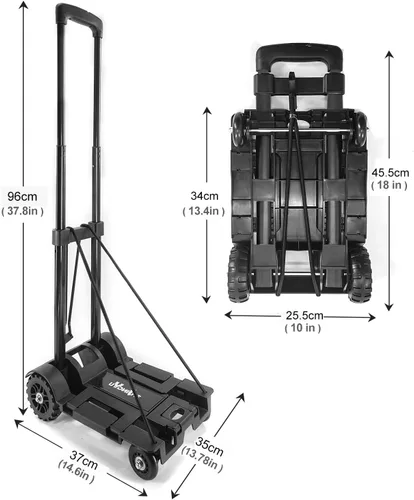 Miniatura 3 de Carretilla de Mano Plegable Pequeña, Carrito Utilitario Plegable con 4 Ruedas y 2 Cuerdas Elásticas, Carrito Plegable, Carretilla Mochila, Hierro