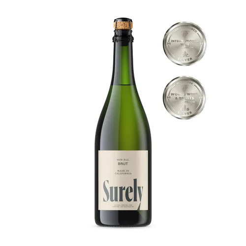 Miniatura 6 de Surely Champán sin alcohol, bruto seco de California desalcoholizado, 0.21 oz de azúcar, 45 calorías, sin gluten, 25.4 fl oz (25 onzas)