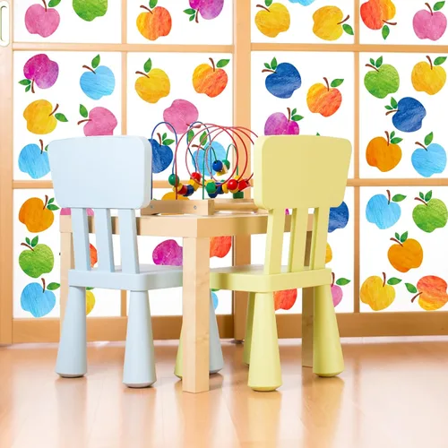 Miniatura 3 de Whaline 9 hojas coloridas de manzanas para ventana, calcomanías de doble cara para ventana de regreso a la escuela, manzanas de acuarela