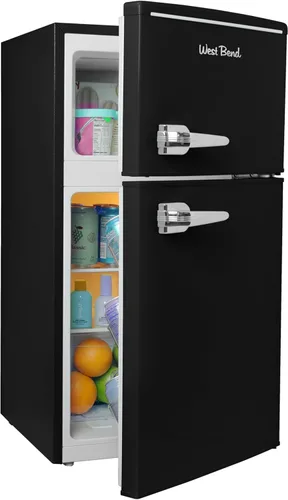 West Bend - Mini refrigerador con congelador para dormitorio, oficina, bar o dormitorio, refrigerador compacto retro con estantes de vidrio,