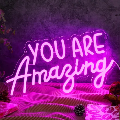 Hoolerry Letrero de neón con texto en inglés «You Are Amazing Light» para dormitorio, luz LED de neón rosa, para cumpleaños, niñas, fiesta, pared,