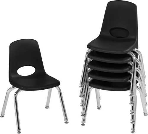 Miniatura 52 de FDP 16" Silla apilable escolar, silla de estudiante apilable con patas de acero cromado y ruedas; para aprendizaje en casa o en el aula - Gris claro