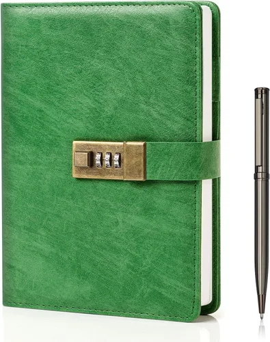 Miniatura 15 de WEMATE Diario con Cerradura, Diario A5 de Cuero PU con Cerradura 240 Páginas, Diario de Cerraduras Vintage, Cuaderno de Contraseña con Bolígrafo