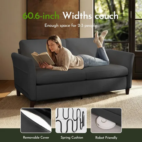 Miniatura 4 de Valthie Sofá Loveseat de Pana de 60.6", Sofás Modernos y Cómodos con Bolsillo Lateral, Sofá de 2 Plazas para Sala de Estar, Dormitorio y Espacios