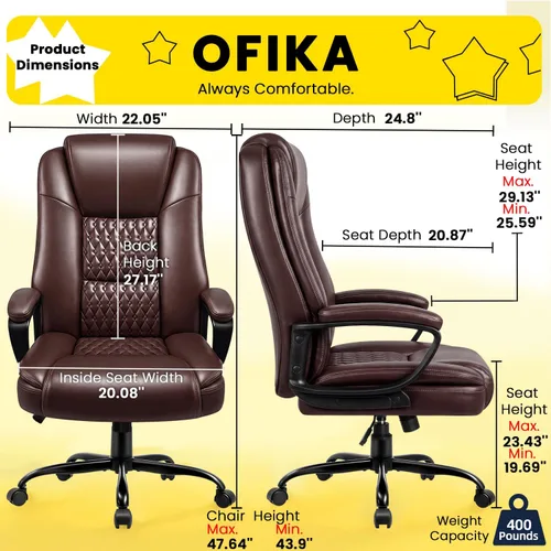 Miniatura 2 de OFIKA Silla de Oficina para el Hogar, Silla Grande y Alta de 400 LBS Diseño de Servicio Pesado, Cojín Ergonómico de Respaldo Alto Soporte Lumbar