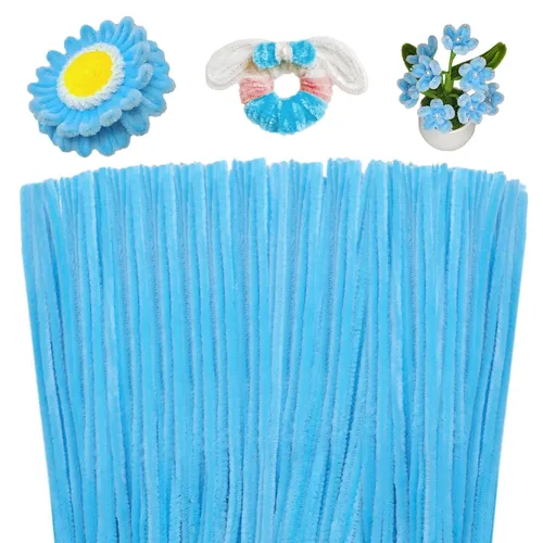 Giwrmu 100 Piezas Limpiadores de Pipa Chenille Stem, Limpiadores de Pipa Azul Claro para Manualidades, Palos Difusos Suministros para Manualidades,