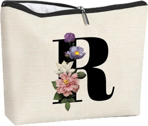 Miniatura 20 de Bolsa de maquillaje personalizada con inicial para mujer, bolsa de cosméticos con monograma, regalo de cumpleaños para mamá, regalo de dama
