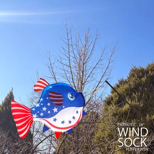 Miniatura 5 de emma kites Plantilla de viento patriótica de pez globo azul para jardín, patio, balcón, porche, cubierta, muelle, fiesta, campamento, festival