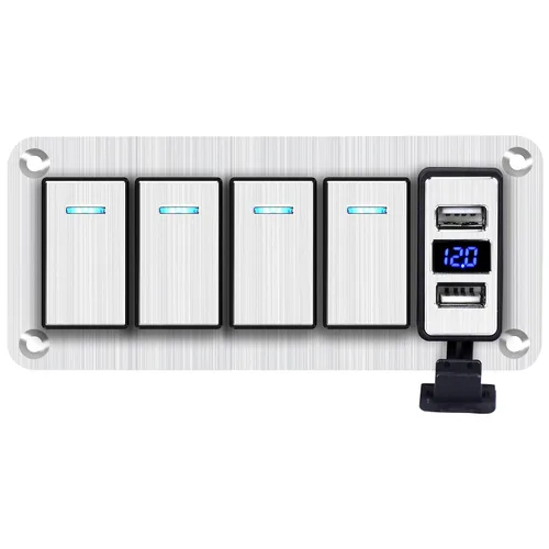 Miniatura 10 de Panel de interruptor basculante de aluminio de 2 vías, impermeable, precableado con retroiluminación azul, interruptor de palanca