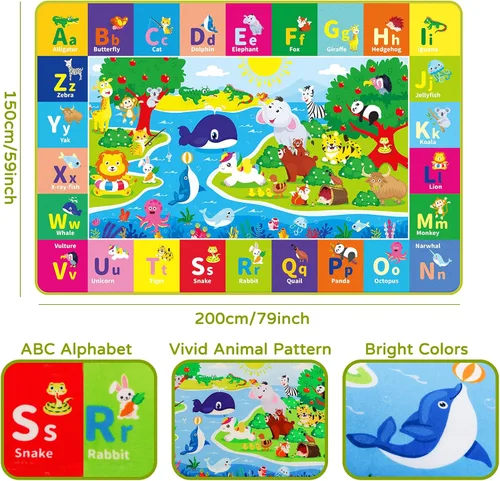 Miniatura 2 de Alfombra infantil de 5 x 7 pies para sala de juegos, alfombra de juegos con ABC y animales, alfombra antideslizante súper suave para suelo, tapete