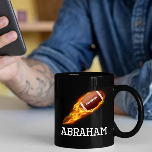 Miniatura 5 de Taza de café de fútbol personalizada con nombre, regalos para hombres, mujeres, amantes del fútbol, taza de cerámica negra personalizada de 11 onzas