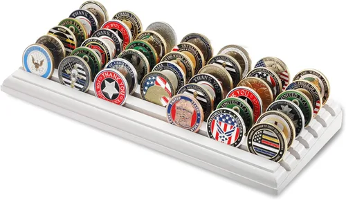 Miniatura 10 de LIUYALO Soporte de exhibición de monedas de desafío militar, diseño de escalera de 6 filas, soporte de monedas de madera maciza, regalo para Negro