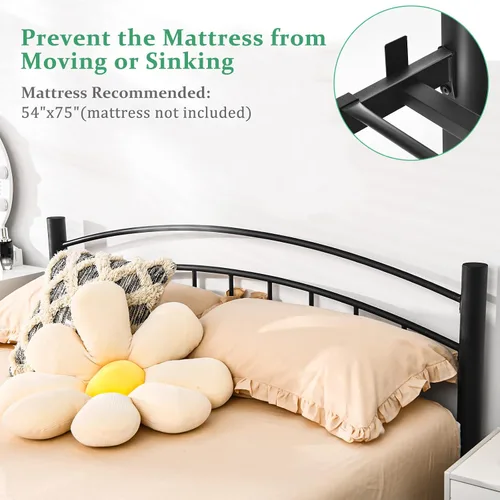 Miniatura 5 de Giantex Base de cama de metal, plataforma moderna con cabecero y estribo, base de colchón con soporte de listones de acero resistente, sin ruido