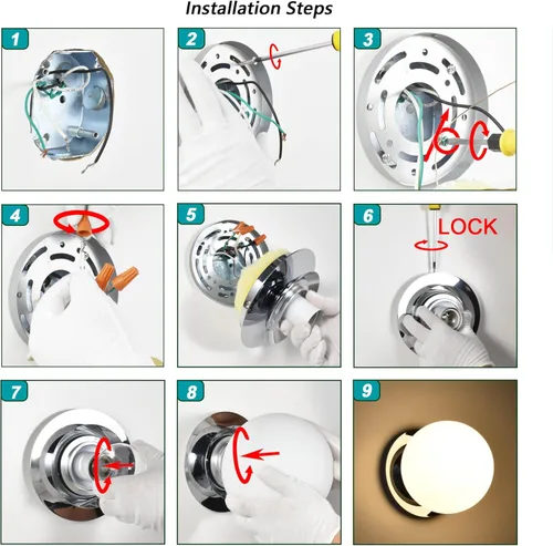 Miniatura 8 de Apliques de pared cromados, aplique de globo moderno de 1 luz, lámpara de pared para dormitorio, baño, sala de estar y pasillo, iluminación de Cromo