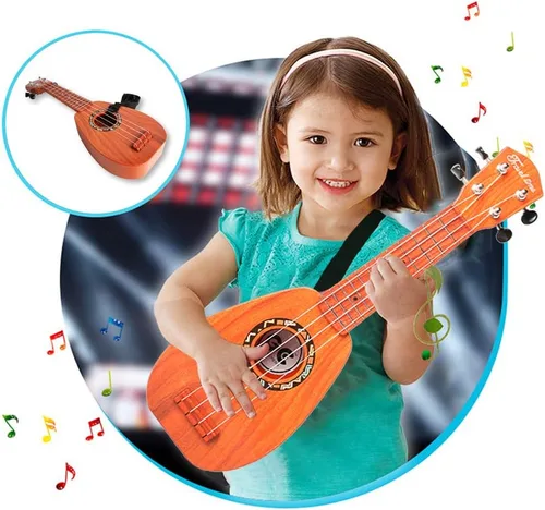 Miniatura 5 de YOLOPARK Guitarra de juguete para niños de 17 pulgadas para niñas y niños, mini guitarra ukelele con 4 cuerdas que mantienen los tonos, puede tocar