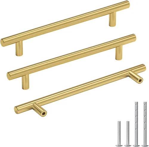 Miniatura 15 de Goldenwarm Paquete de 15 manijas doradas de 2-1/2 pulgadas, tiradores de gabinete de latón cepillado, manijas doradas para cajones de cocina