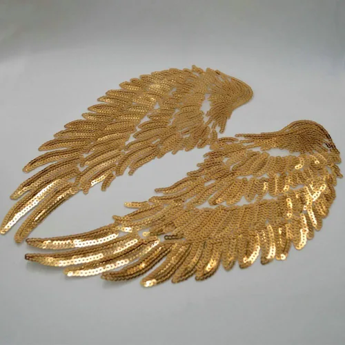 Miniatura 2 de 1 par de parches de lentejuelas de alas de ángel doradas y plateadas para ropa, parches bordados para planchar, apliques de accesorios de Navidad