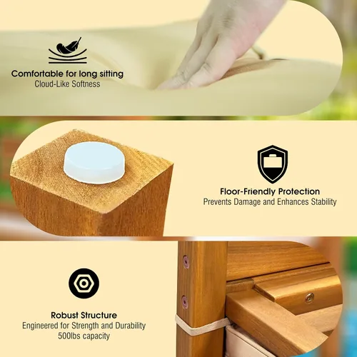Miniatura 4 de Tranquillo Solara - Juego de 2 sillas de madera de acacia para exteriores con cojines, capacidad de 500 libras, sillas de patio resistentes a