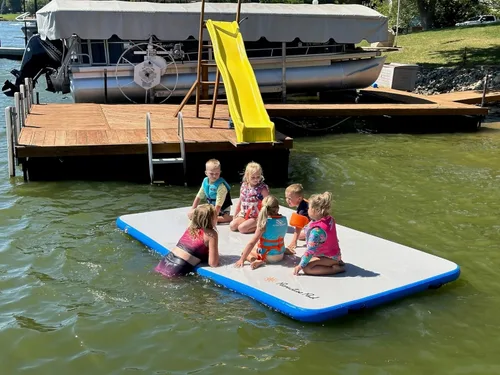 Miniatura 6 de Alfombrilla flotante inflable para lagos y piscinas, plataforma inflable, plataforma inflable, muelle de natación portátil de tamaño familiar