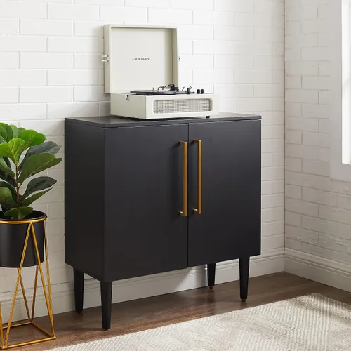 Miniatura 7 de Crosley Furniture Everett Accent - Armario de almacenamiento, soporte para tocadiscos, soporte para discos de vinilo, negro mate