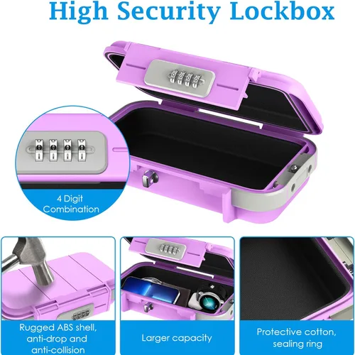 Miniatura 3 de AMIR Caja de seguridad portátil, cerradura de combinación con código, impermeable, antirrobo, mini caja de seguridad de viaje con cadena extraíble