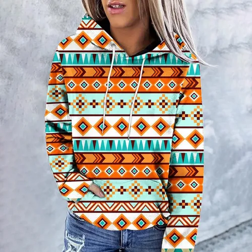 Miniatura 6 de Sudaderas con capucha azteca occidental para mujer, sudaderas de manga larga con gráficos vintage, camisetas de vaquera, ropa 2023
