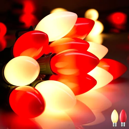 Miniatura 11 de Minetom Luces de Navidad vintage C9 LED al aire libre, 25 pies de luces de cadena C9 con 25 bombillas mate irrompibles, luces impermeables Blanco